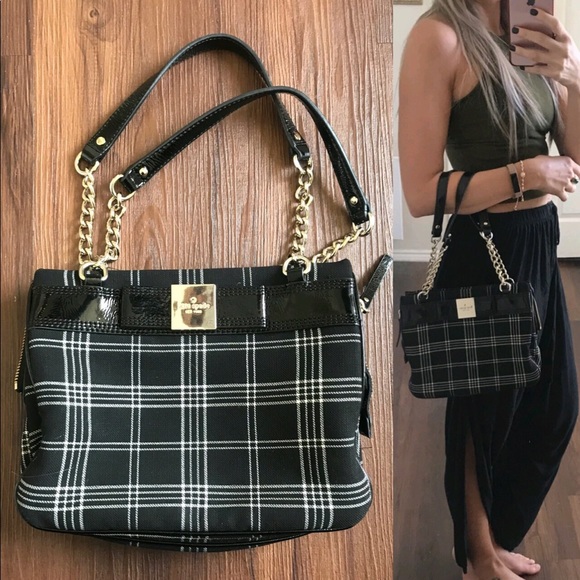 kate spade black and white plaid purse